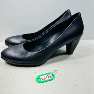 Ecco Womens Shape 55 Pump Size EU 41US 10 Black Leather Plateau Block Heel Shoe
